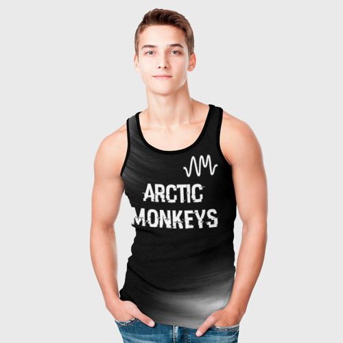Мужская майка 3D Arctic Monkeys glitch на темном фоне: символ сверху, цвет 3D печать - фото 5