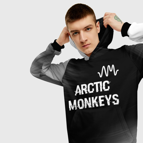 Мужская толстовка 3D Arctic Monkeys glitch на темном фоне: символ сверху, цвет черный - фото 5