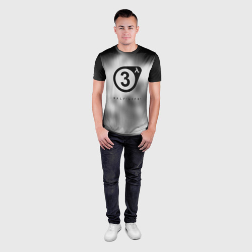 Мужская футболка 3D Slim с принтом Half life 3 black, вид сбоку #3