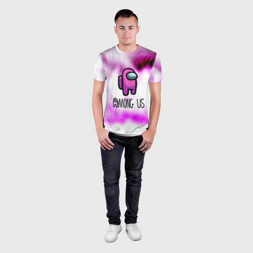 Мужская футболка 3D Slim с принтом Among us game pink, вид сбоку #3