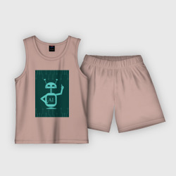 Детская пижама с шортами хлопок Андроид на фоне чипа