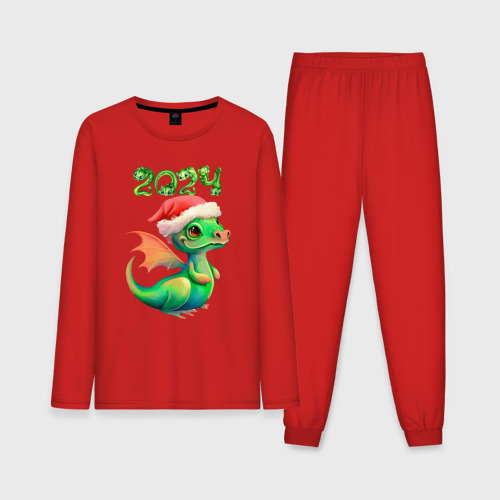 Мужская пижама с лонгсливом хлопок Дракончик 2024, цвет красный