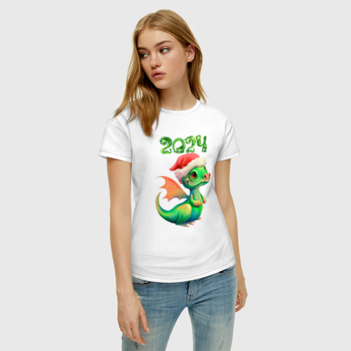 Женская футболка хлопок Дракончик 2024, цвет белый - фото 3