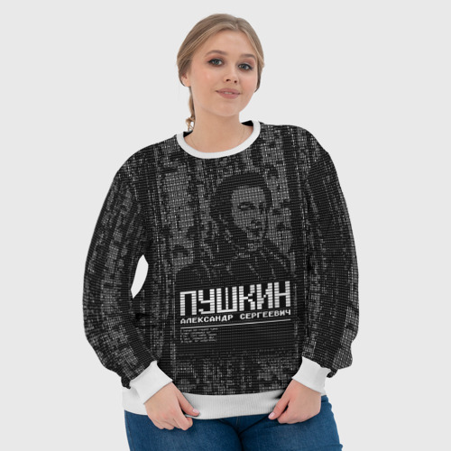 Женский свитшот 3D Пушкин в березовой роще черный, цвет 3D печать - фото 6