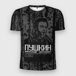 Мужская футболка 3D Slim Пушкин в березовой роще черный