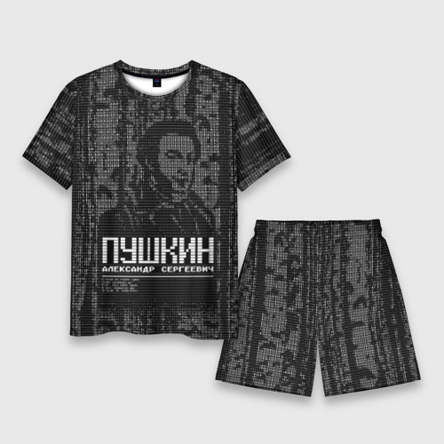 Мужской костюм с шортами 3D Пушкин в березовой роще черный, цвет 3D печать