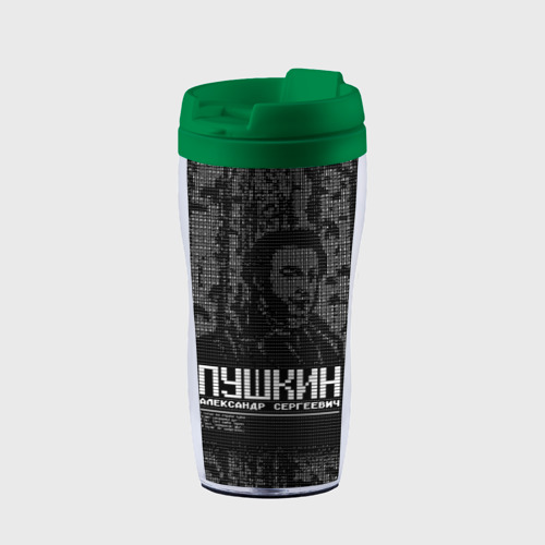 Термокружка-непроливайка Пушкин в березовой роще черный, цвет зеленый
