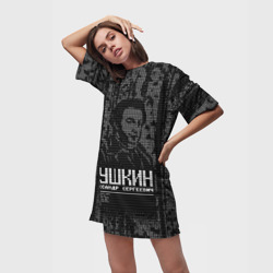 Платье-футболка 3D Пушкин в березовой роще черный - фото 2
