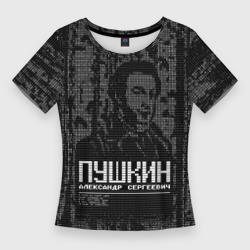 Женская футболка 3D Slim Пушкин в березовой роще черный