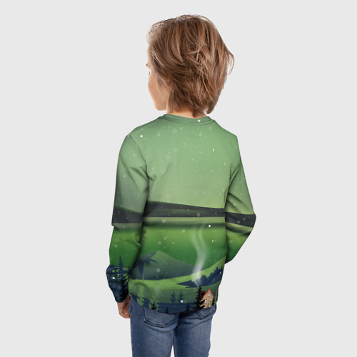 Детский лонгслив 3D с принтом Зеленый дракончик 2024, вид сзади #2