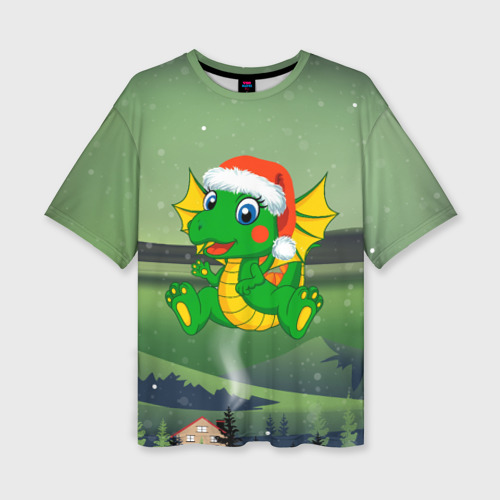 Женская футболка oversize 3D Зеленый дракончик 2024, цвет 3D печать