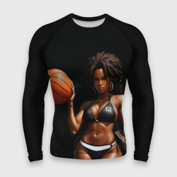 Мужской рашгард 3D Афро девушка с баскетбольным мячом