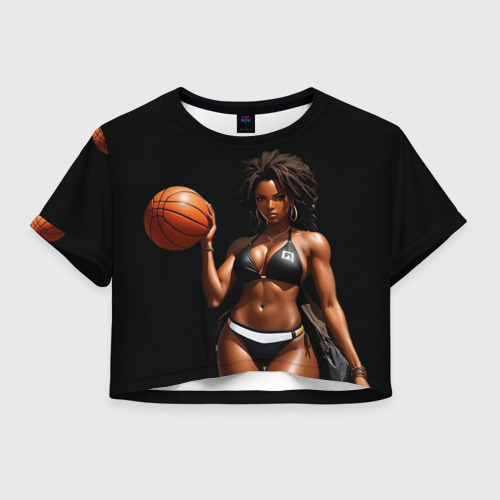 Женская футболка Crop-top 3D Афро девушка с баскетбольным мячом, цвет 3D печать