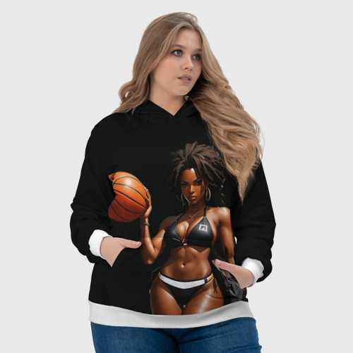 Женская толстовка 3D Афро девушка с баскетбольным мячом, цвет 3D печать - фото 6