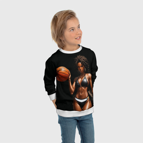 Детский свитшот 3D Афро девушка с баскетбольным мячом, цвет 3D печать - фото 5