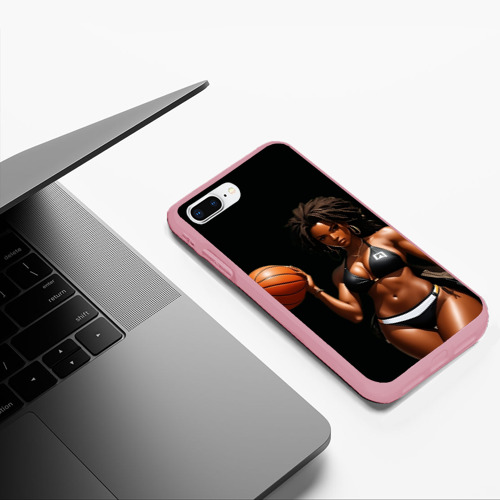 Чехол для iPhone 7Plus/8 Plus матовый Афро девушка с баскетбольным мячом, цвет баблгам - фото 5