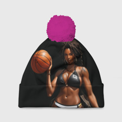 Шапка 3D c помпоном Афро девушка с баскетбольным мячом