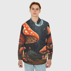 Мужская рубашка oversize 3D Сказочные грибы в стиле фолк-арт - фото 2