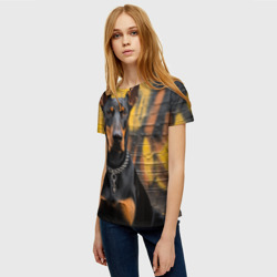 Женская футболка 3D Доберман на фоне граффити  - фото 2