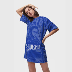 Платье-футболка 3D Пушкин в березовой роще синий - фото 2