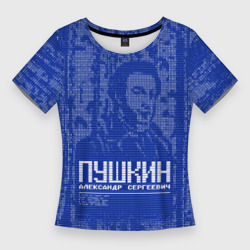 Женская футболка 3D Slim Пушкин в березовой роще синий