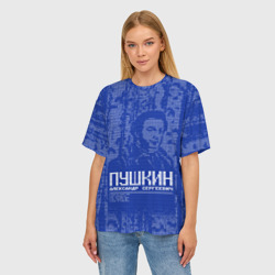 Женская футболка oversize 3D Пушкин в березовой роще синий - фото 2