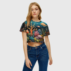 Женская футболка Crop-top 3D Морское дно в стиле фолк-арт - фото 2