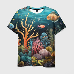 Мужская футболка 3D Морское дно в стиле фолк-арт