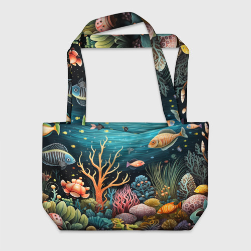 Пляжная сумка с принтом Морское дно в стиле фолк-арт, вид спереди №1