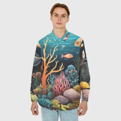 Мужская рубашка oversize 3D Морское дно в стиле фолк-арт - фото 2