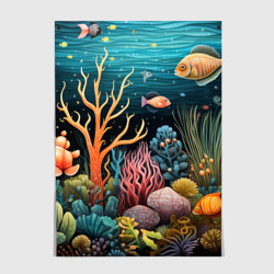 Постер Морское дно в стиле фолк-арт