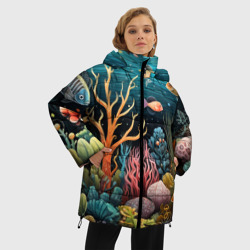 Женская зимняя куртка Oversize Морское дно в стиле фолк-арт - фото 2