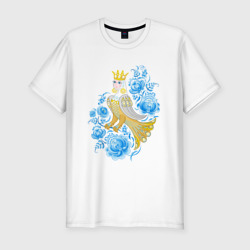 Мужская футболка хлопок Slim Птица Сирин среди цветов по мотивам русского орнамента