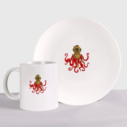Набор: тарелка + кружка Красный осьминог