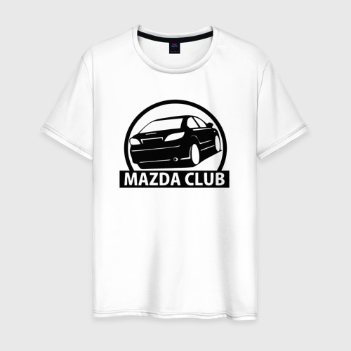 Мужская футболка из хлопка с принтом Mazda club, вид спереди №1
