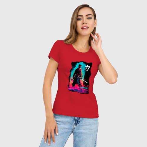 Женская футболка хлопок Slim Мечник с катанами, цвет красный - фото 3
