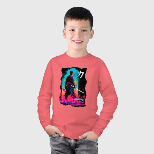 Детский лонгслив хлопок Мечник с катанами, цвет коралловый - фото 3