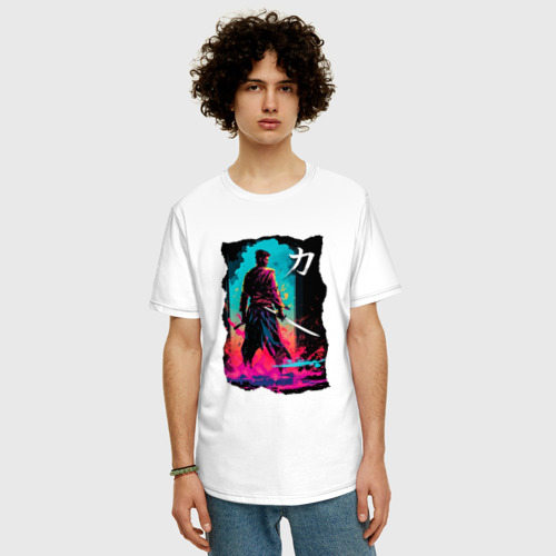 Мужская футболка хлопок Oversize с принтом Мечник с катанами, фото на моделе #1
