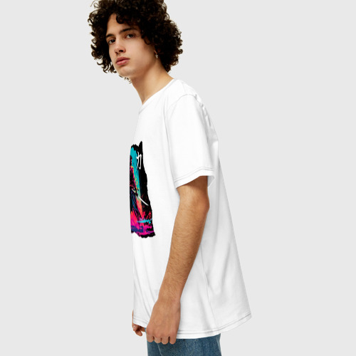 Мужская футболка хлопок Oversize с принтом Мечник с катанами, вид сбоку #3
