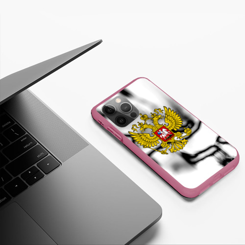 Чехол для iPhone 12 Pro с принтом Герб РФ черно белый, фото #4