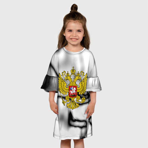 Детское платье 3D с принтом Герб РФ черно белый, вид сбоку #3