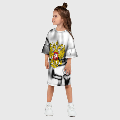 Детское платье 3D с принтом Герб РФ черно белый, фото на моделе #1
