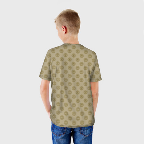 Детская футболка 3D с принтом Паттерн глаз с растительным орнаментом на бежевом, вид сзади #2