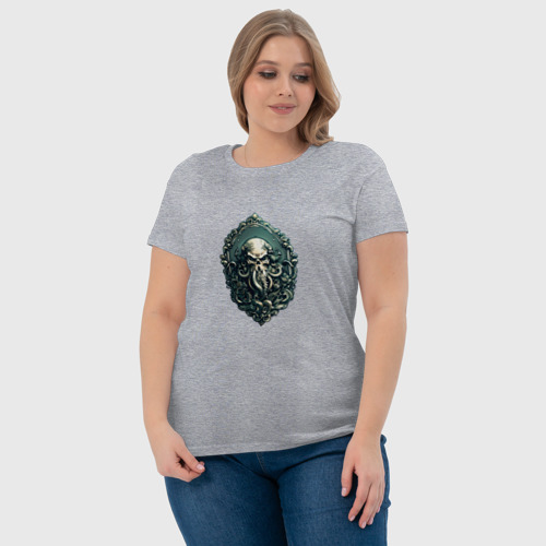 Женская футболка хлопок Череп Ктулху , цвет меланж - фото 6