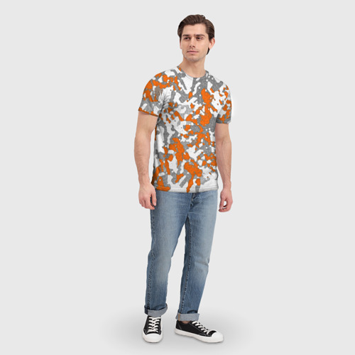 Мужская футболка 3D Абстракция серо-оранжевый, цвет 3D печать - фото 5