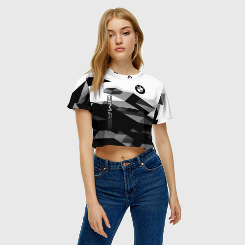 Женская футболка Crop-top 3D Bmw sport geometry, цвет 3D печать - фото 4
