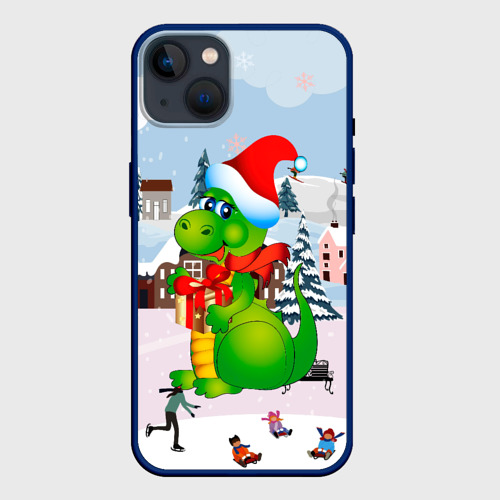 Чехол для iPhone 14 Plus с принтом Новогодний дракон, вид спереди #2