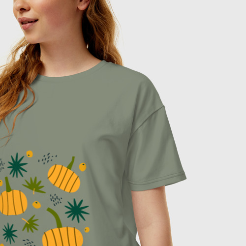 Женская футболка хлопок Oversize с принтом Урожай тыкв, фото на моделе #1