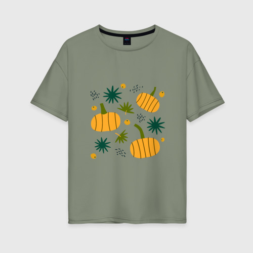 Женская футболка хлопок Oversize с принтом Урожай тыкв, вид спереди #2