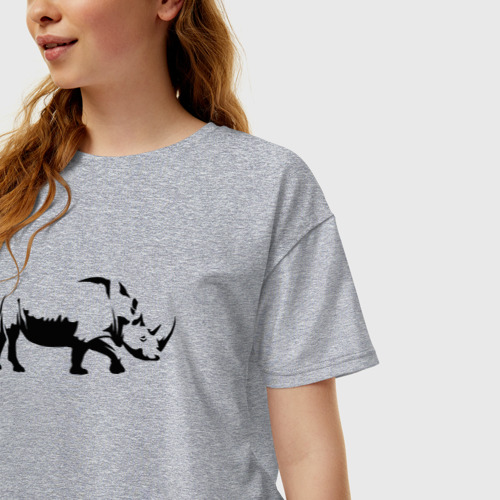Женская футболка хлопок Oversize Носорог сбоку, цвет меланж - фото 3